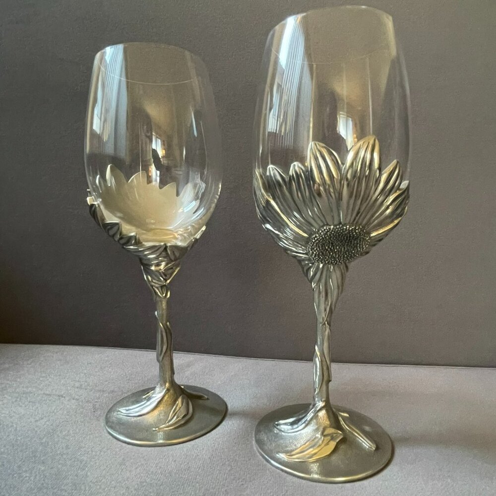 🌻 Vintage Royal Selangor "Sunflower" Pewter & Glass 18-Piece Goblet Set - Picture 3 of 6